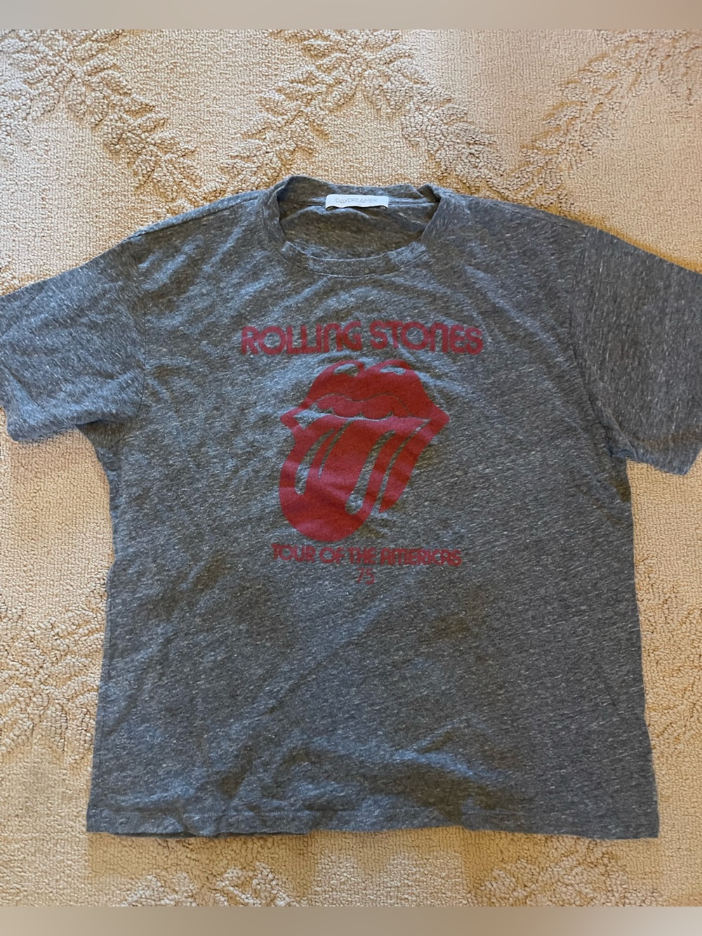Rolling Stones Graphic Tee in Heather Gray with Red Logo daydreamer medium